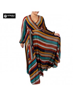 Vestito Donna Lungo a Righe Taglie Grandi Woman Oversize Maxi Dress OS120013B- f4